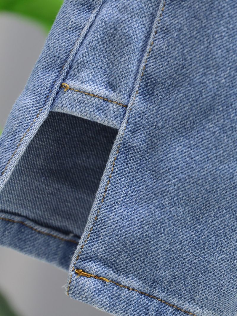 Jente Solid Denim Elegante Jeans Med Sidelommer Uformelle Bukser