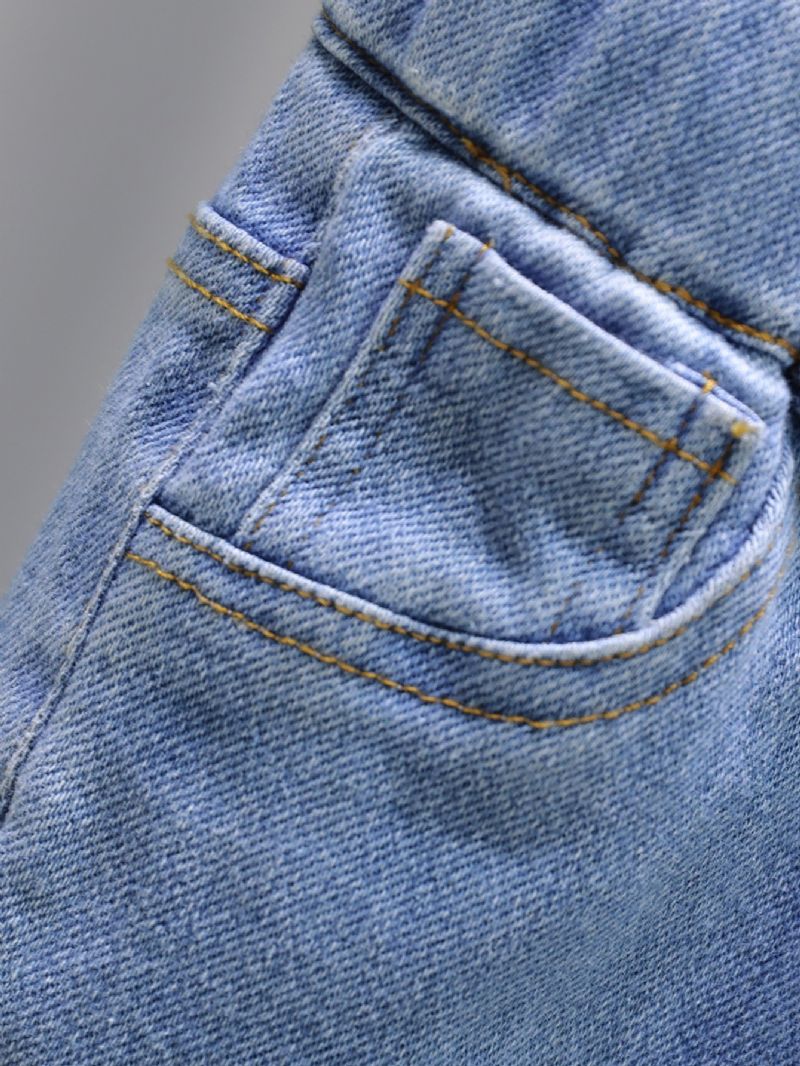 Jente Solid Denim Elegante Jeans Med Sidelommer Uformelle Bukser