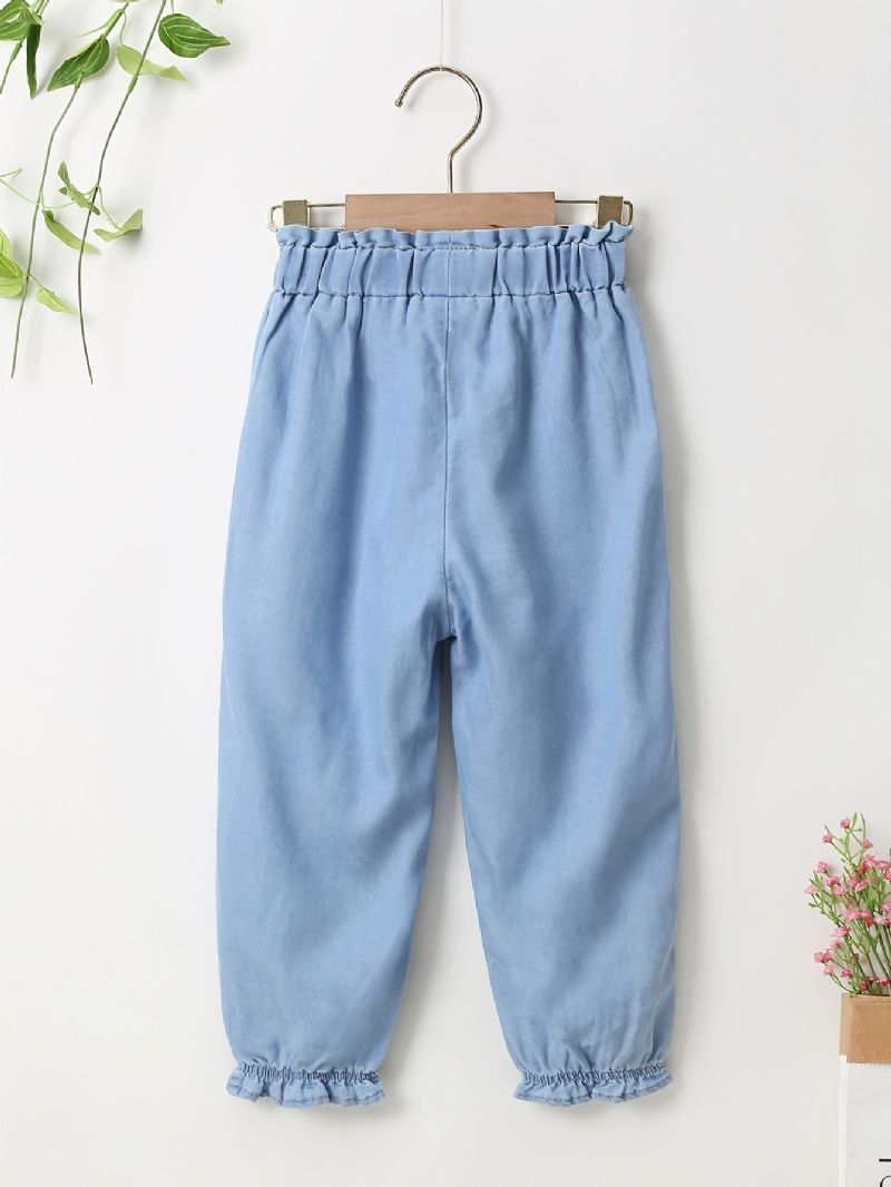 Jente Solid Denimbukser Tapered Jeans Med Elastisk Linning Barneklær