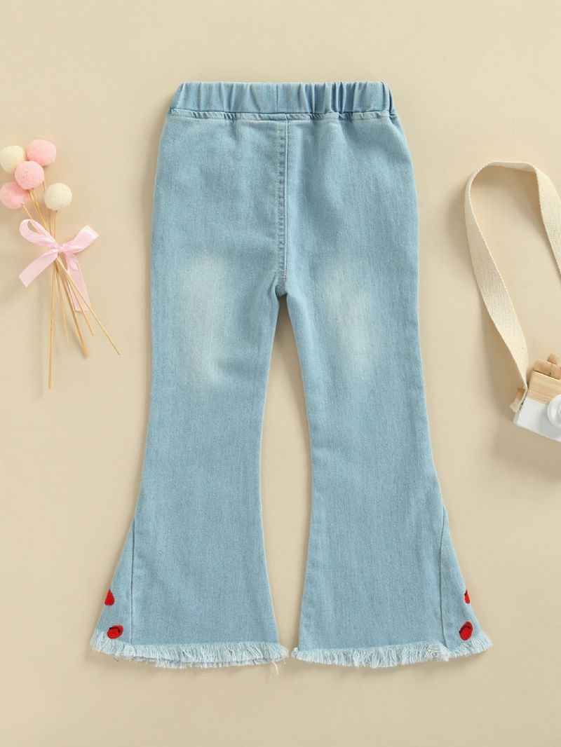 Jenter 2023 New Brodered Cherry Denim Flare Jeans