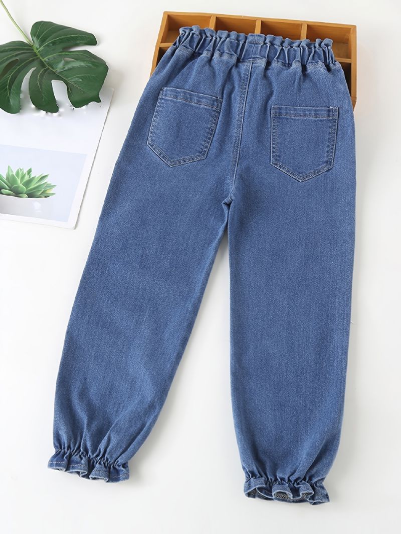 Jenter Blå Casual Heart Broderi Denim Jeans