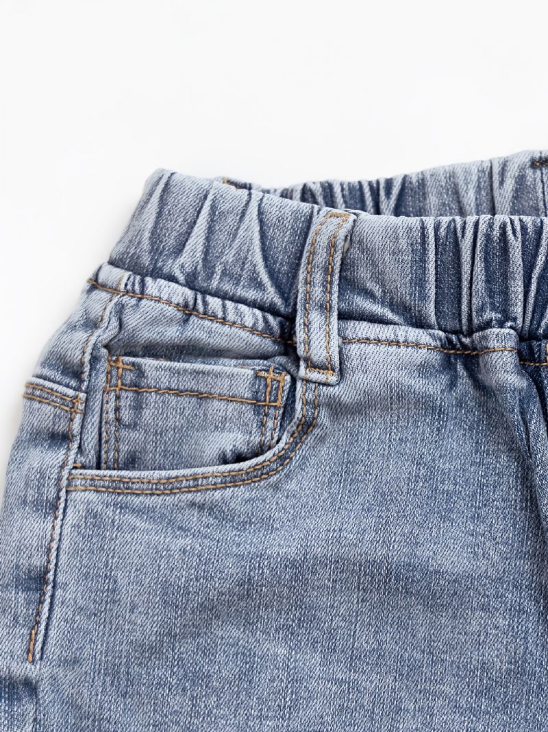 Jenter Brev Broderi Elastisk Midje Denim Jeans Klær