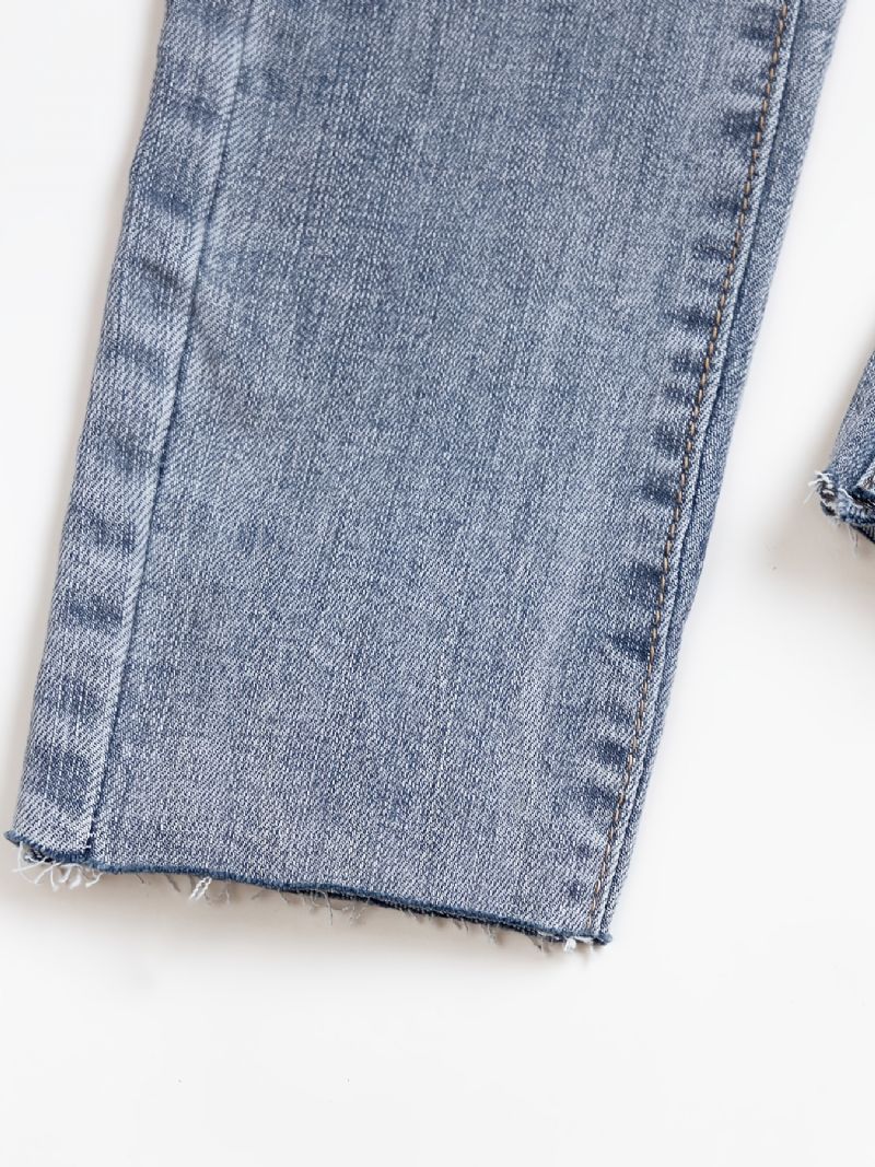 Jenter Brev Broderi Elastisk Midje Denim Jeans Klær