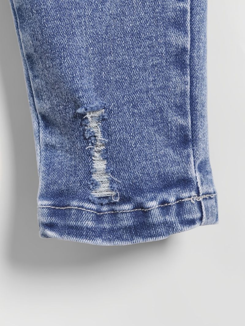 Jenter Casual Ripped Denim Jeans Med Rutete Bue Belte For Vinteren