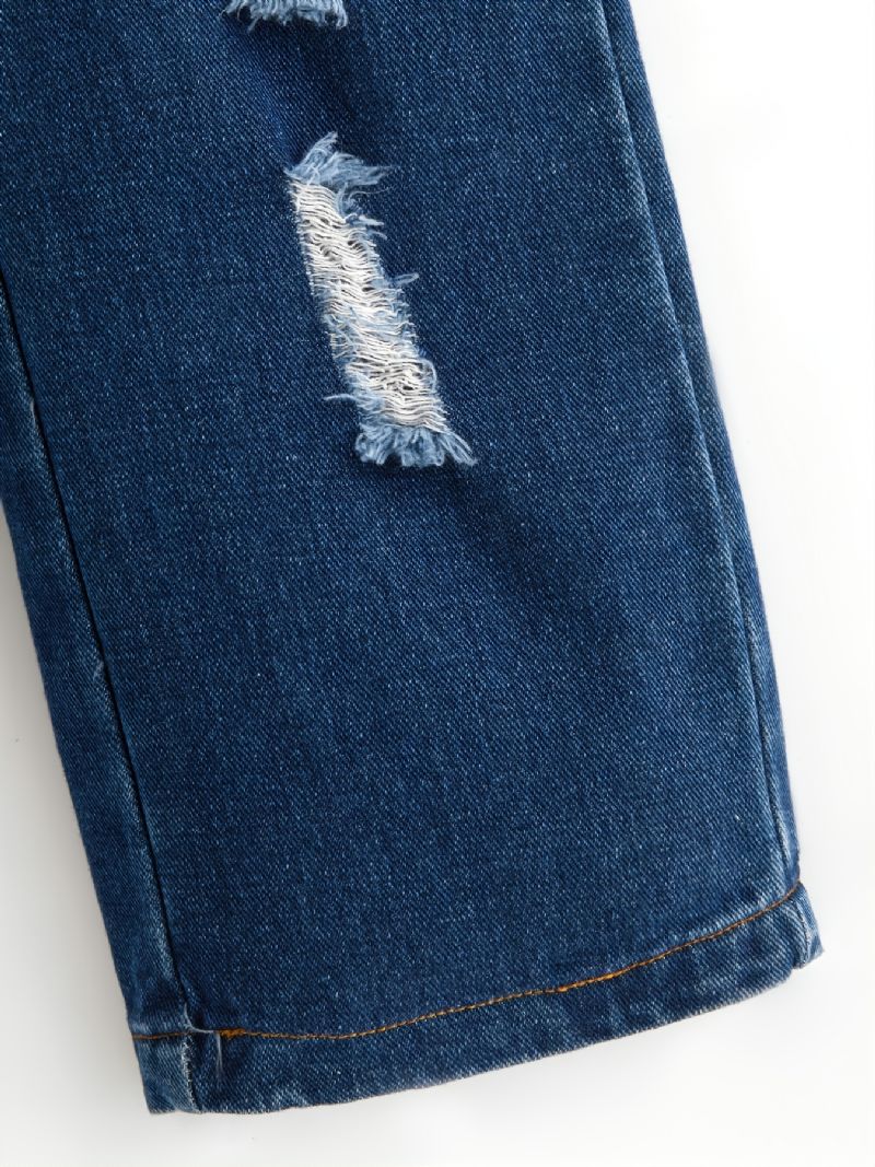 Jenter Casual Vintage Ripped Denim Jeans Med Elastisk Midje Til Vinter