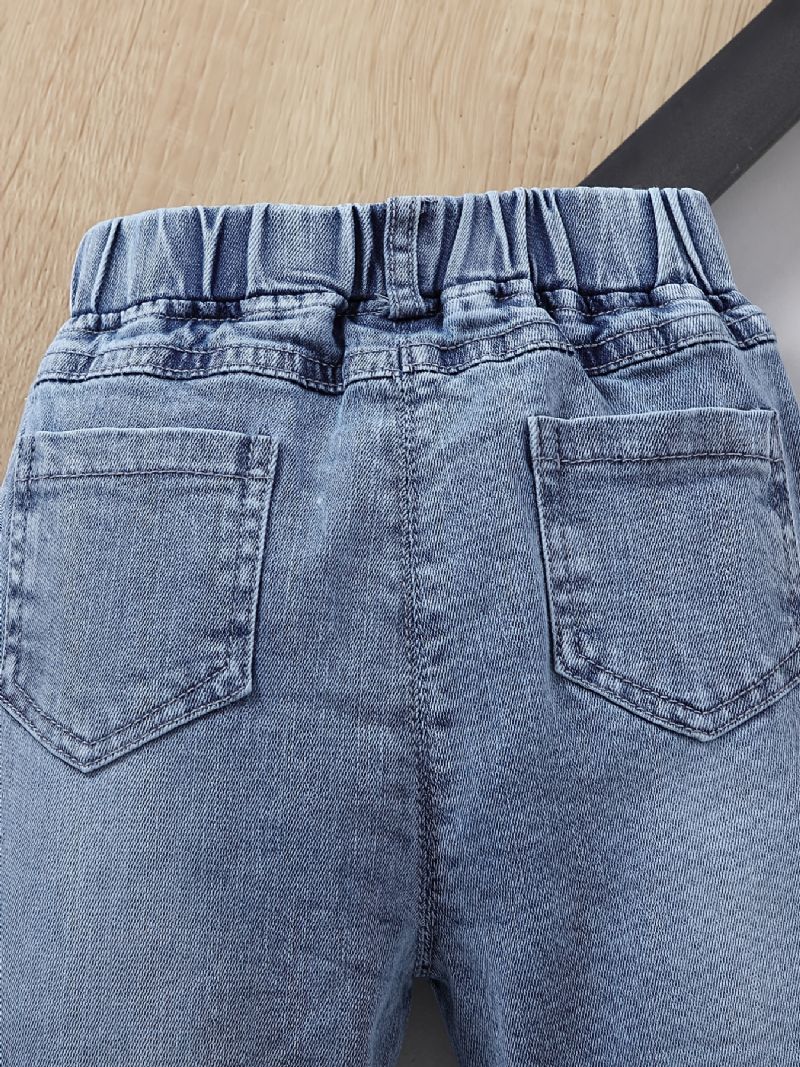 Jenter Daisy Pattern Jeans Denimbukser Med Rett Ben Og Elastisk Linning Barneklær