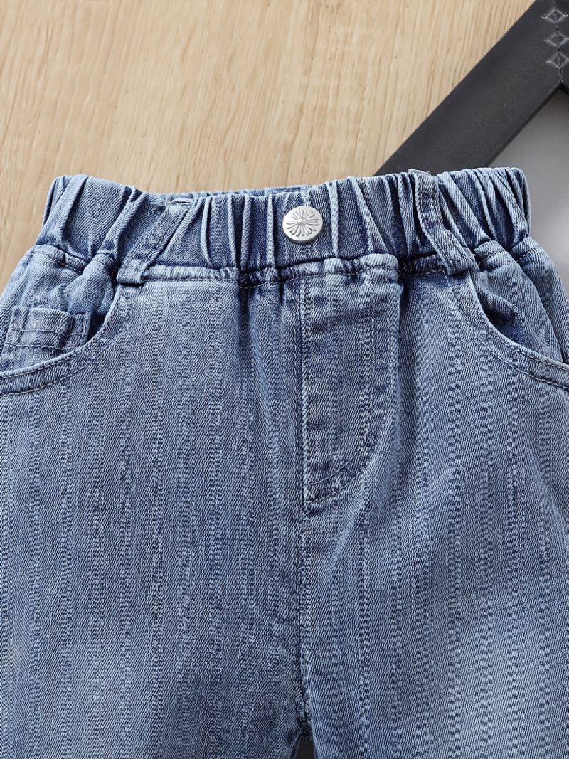 Jenter Daisy Pattern Jeans Denimbukser Med Rett Ben Og Elastisk Linning Barneklær