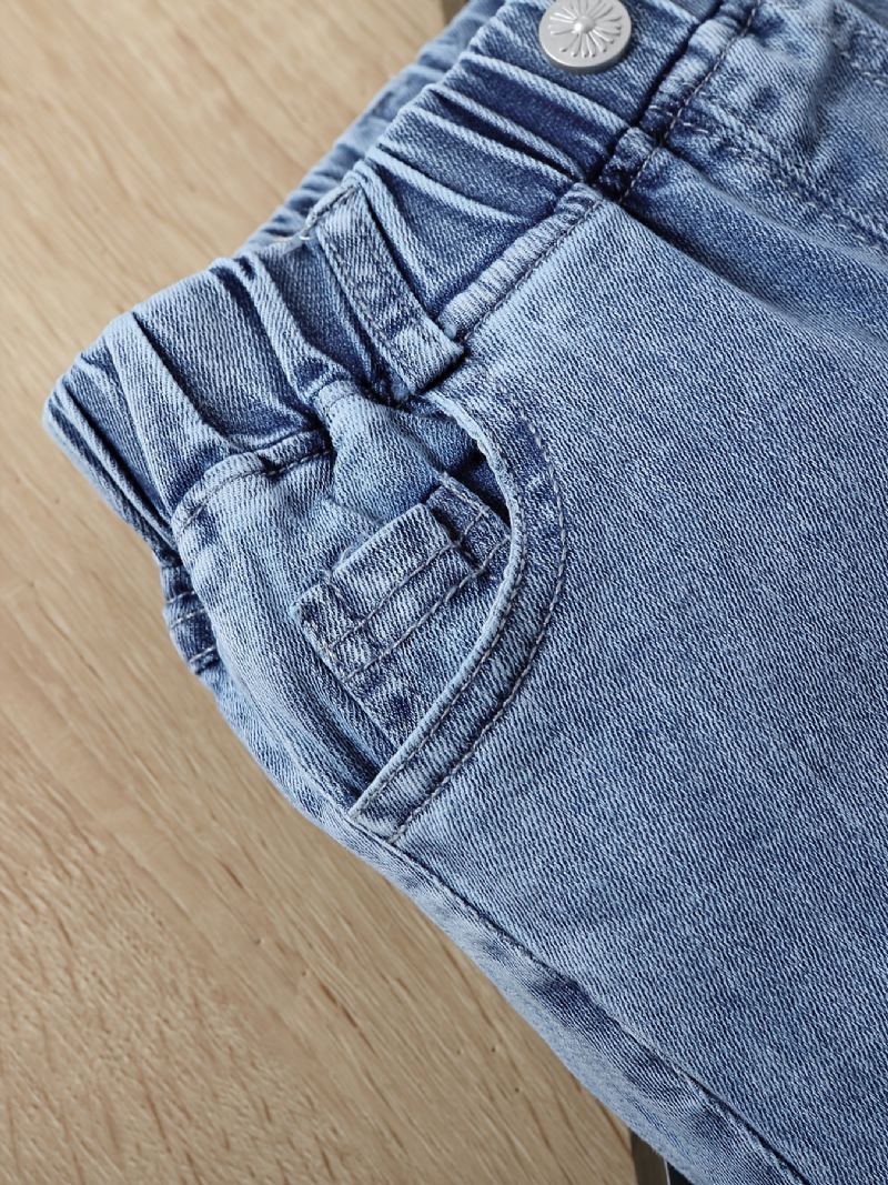 Jenter Daisy Pattern Jeans Denimbukser Med Rett Ben Og Elastisk Linning Barneklær