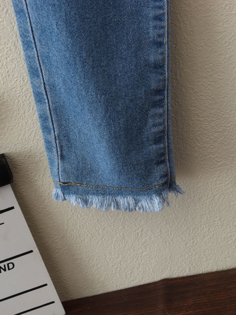 Jenter Ensfargede Stretch Rippede Jeans