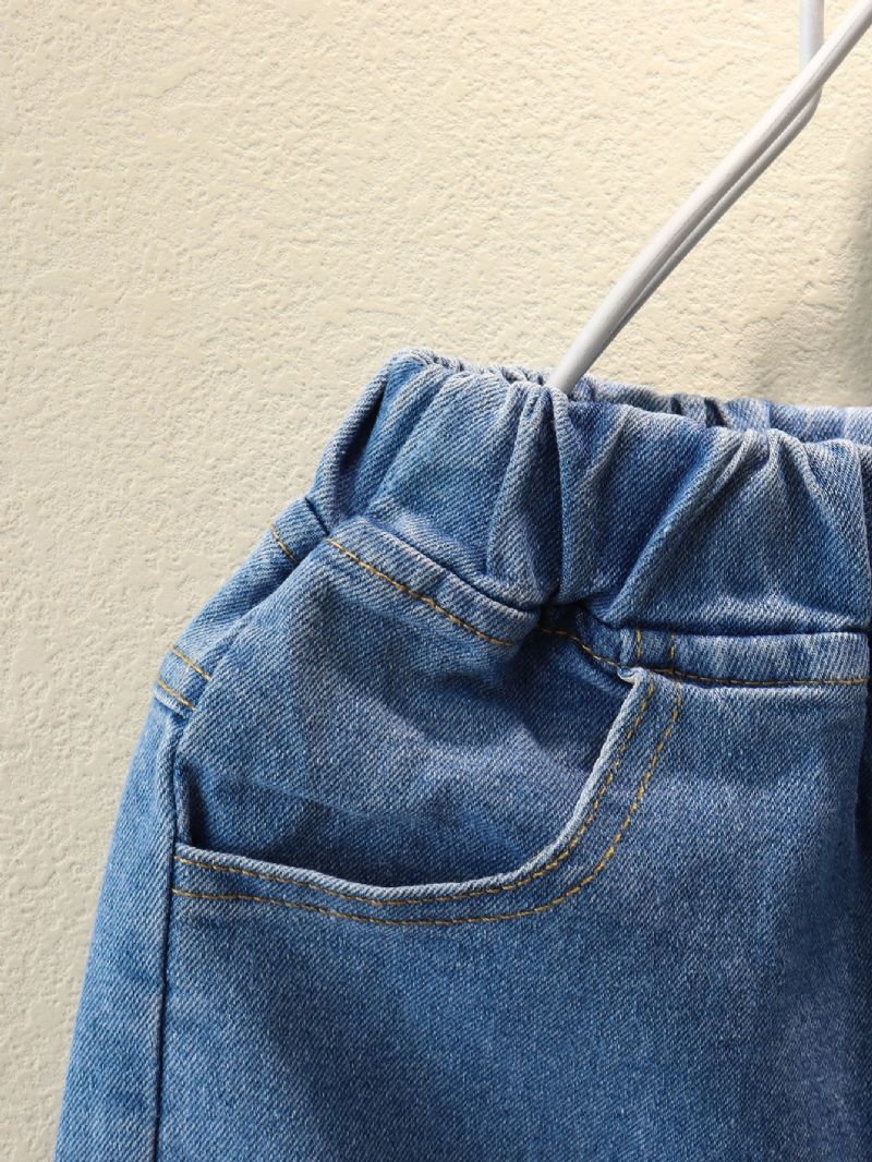 Jenter Ensfargede Stretch Rippede Jeans