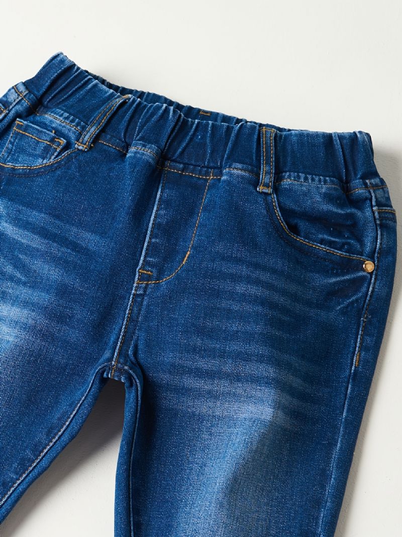 Jenter Falmet Elastisk Midje Denim Jeans Uformelle Barneklær