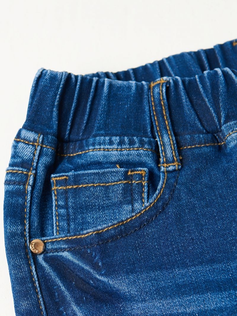 Jenter Falmet Elastisk Midje Denim Jeans Uformelle Barneklær