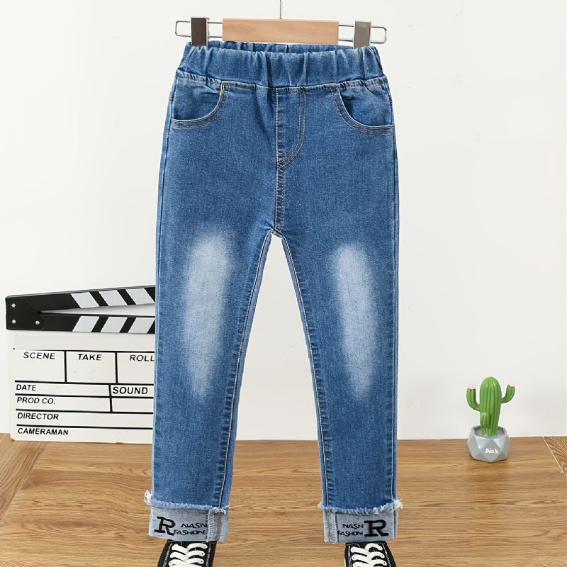 Jenter Letter Stretch Denim Casual Jeans Høst Vinter