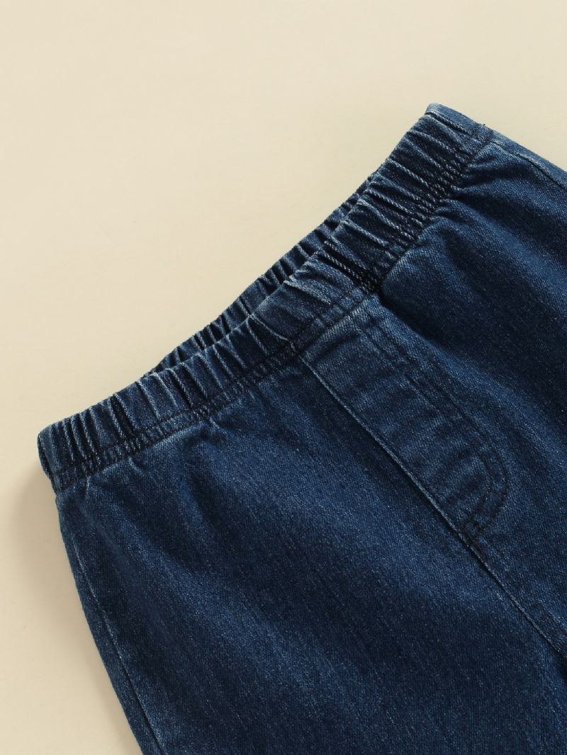 Jenter Med Utsvingte Bukser Uformelle Elastiske Jeans