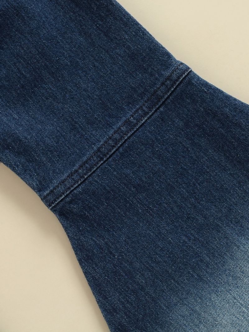 Jenter Med Utsvingte Bukser Uformelle Elastiske Jeans