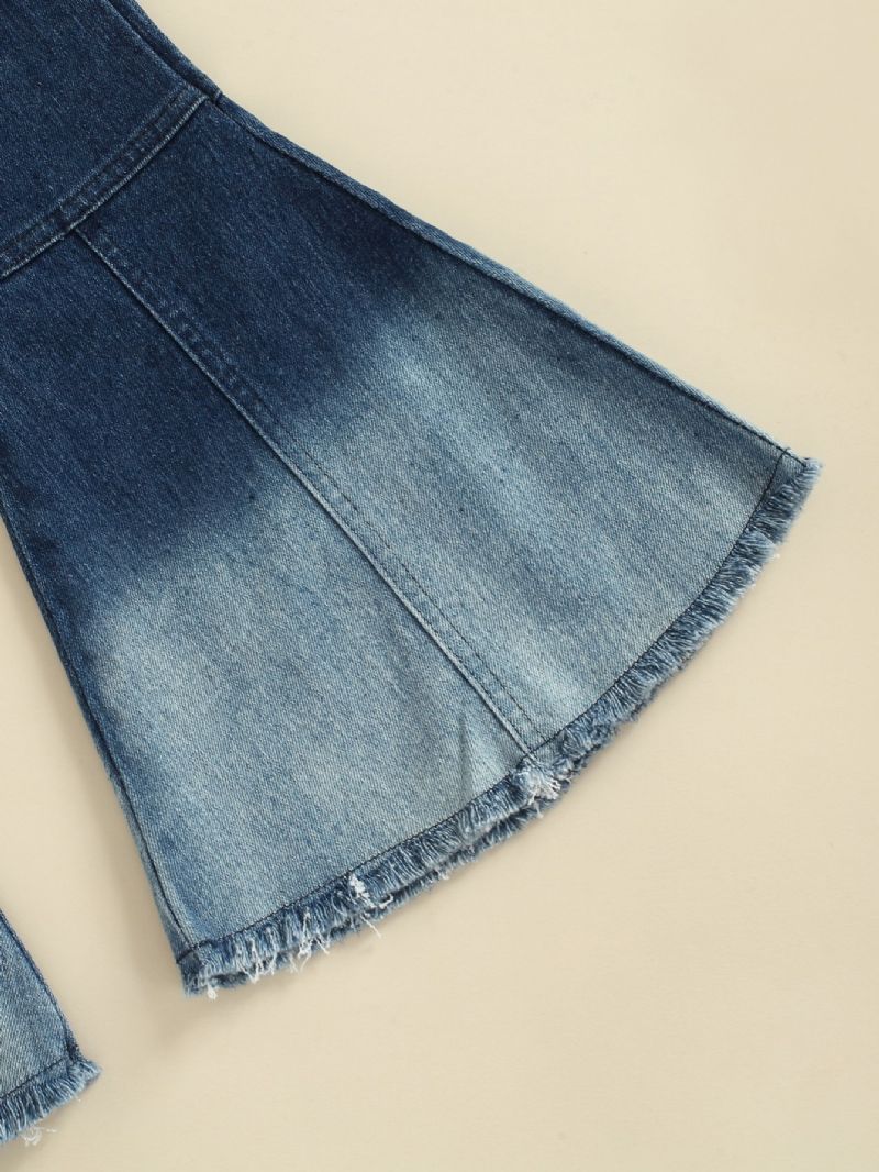 Jenter Med Utsvingte Bukser Uformelle Elastiske Jeans