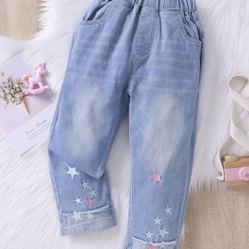 Jenter Mote Broderi Star Jeans