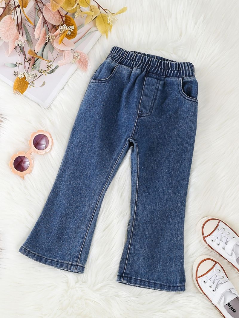 Jenter Mote Flared Bukser Solid Denim Modest Jeans