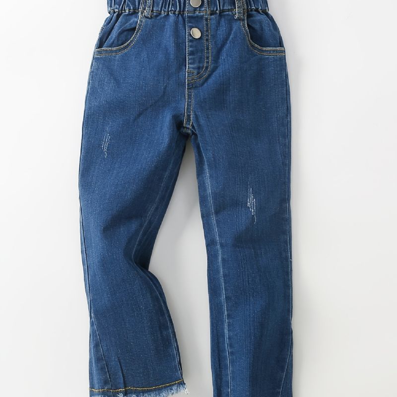 Jenter Straight Jeans Elastisk Linning For Høst Vinter Ny