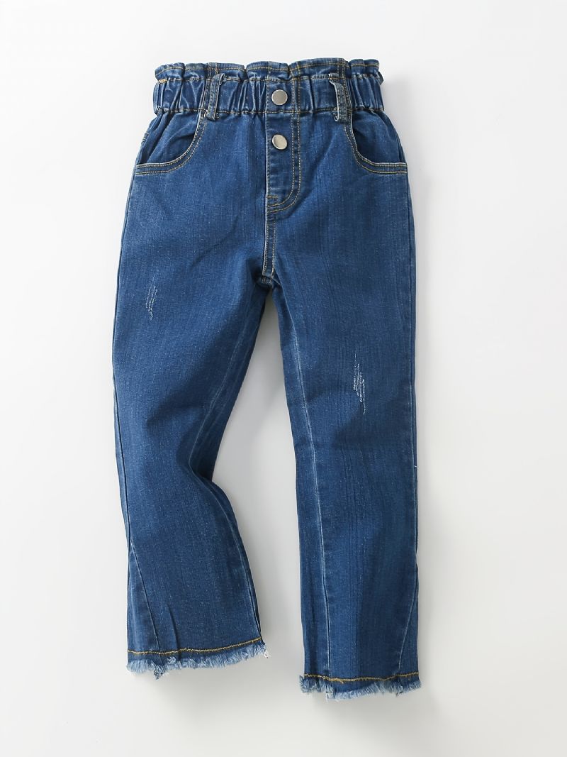 Jenter Straight Jeans Elastisk Linning For Høst Vinter Ny