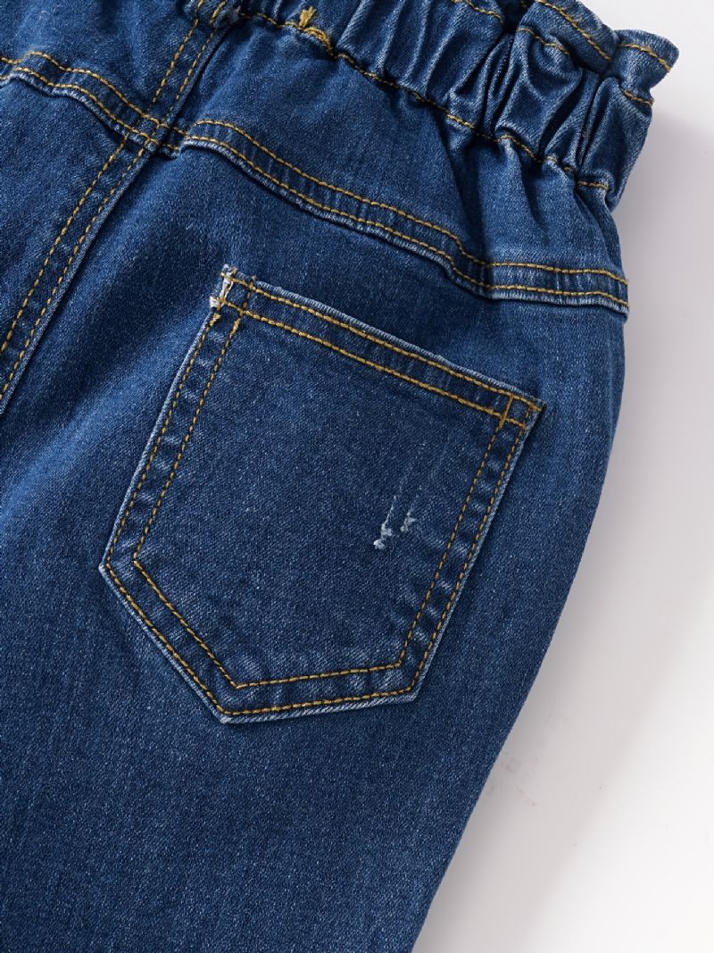 Jenter Straight Jeans Elastisk Linning For Høst Vinter Ny