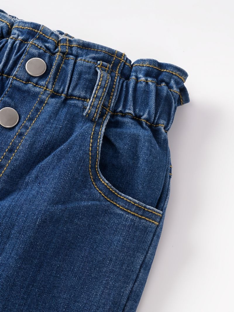 Jenter Straight Jeans Elastisk Linning For Høst Vinter Ny