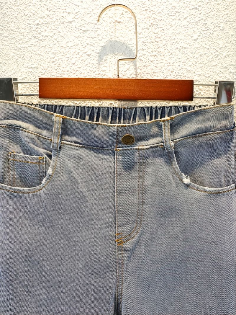 Jenter Vasket Denim Casual Bukser Med Vidde Ben