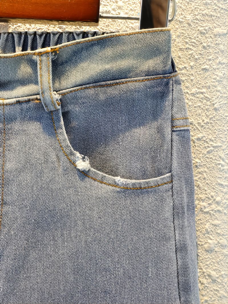 Jenter Vasket Denim Casual Bukser Med Vidde Ben