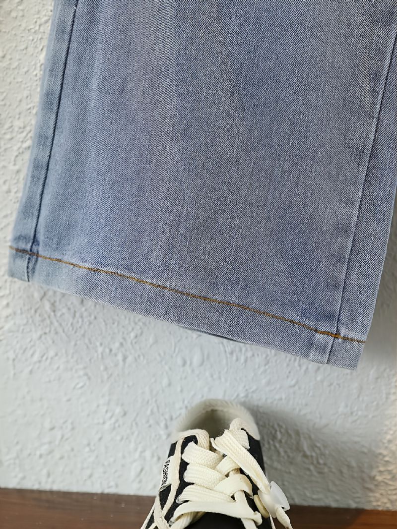 Jenter Vasket Denim Casual Bukser Med Vidde Ben