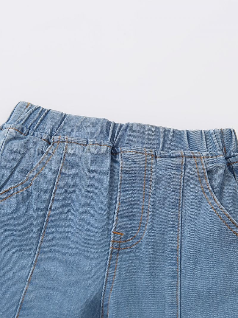 Småbarn Barn Jenter Flare Ben Jeans Uformell Sløyfe Elastisk Midje Denimbukser Barneklær