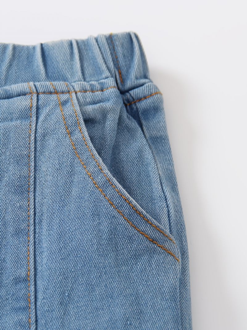 Småbarn Barn Jenter Flare Ben Jeans Uformell Sløyfe Elastisk Midje Denimbukser Barneklær