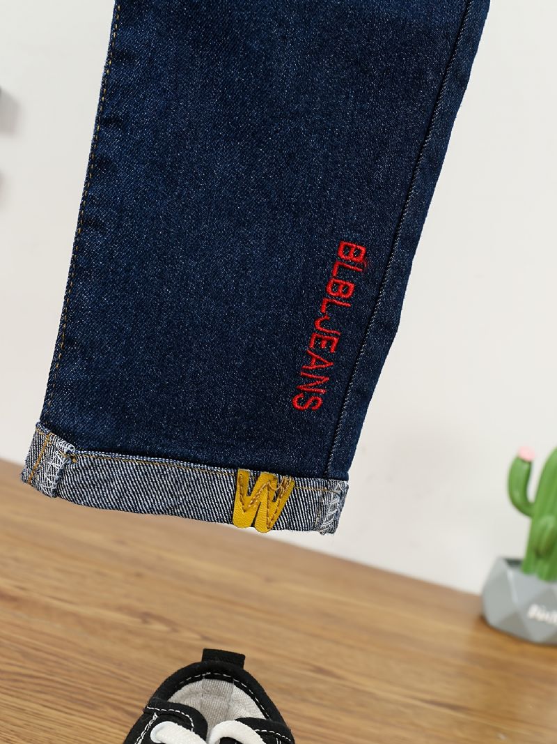 Småbarn Jenter Denim Casual Jeans Brevbroderi Vår Høst