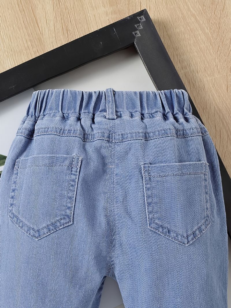 Småbarn Jenter Jeans Uformell Mote Ensfarget Tegneserie Brodert Kanin Print