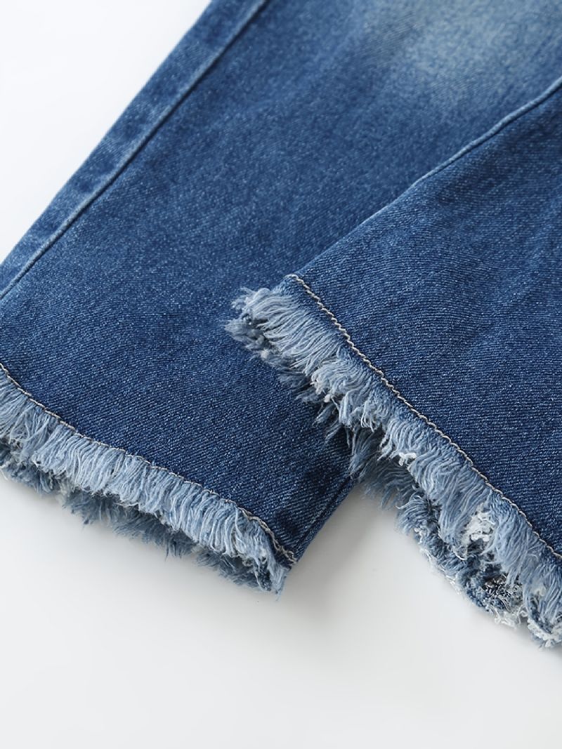 Teen Jenter Raw Hem Jeans Med Elastisk Midjedesign For Høst Og Vinter Ny