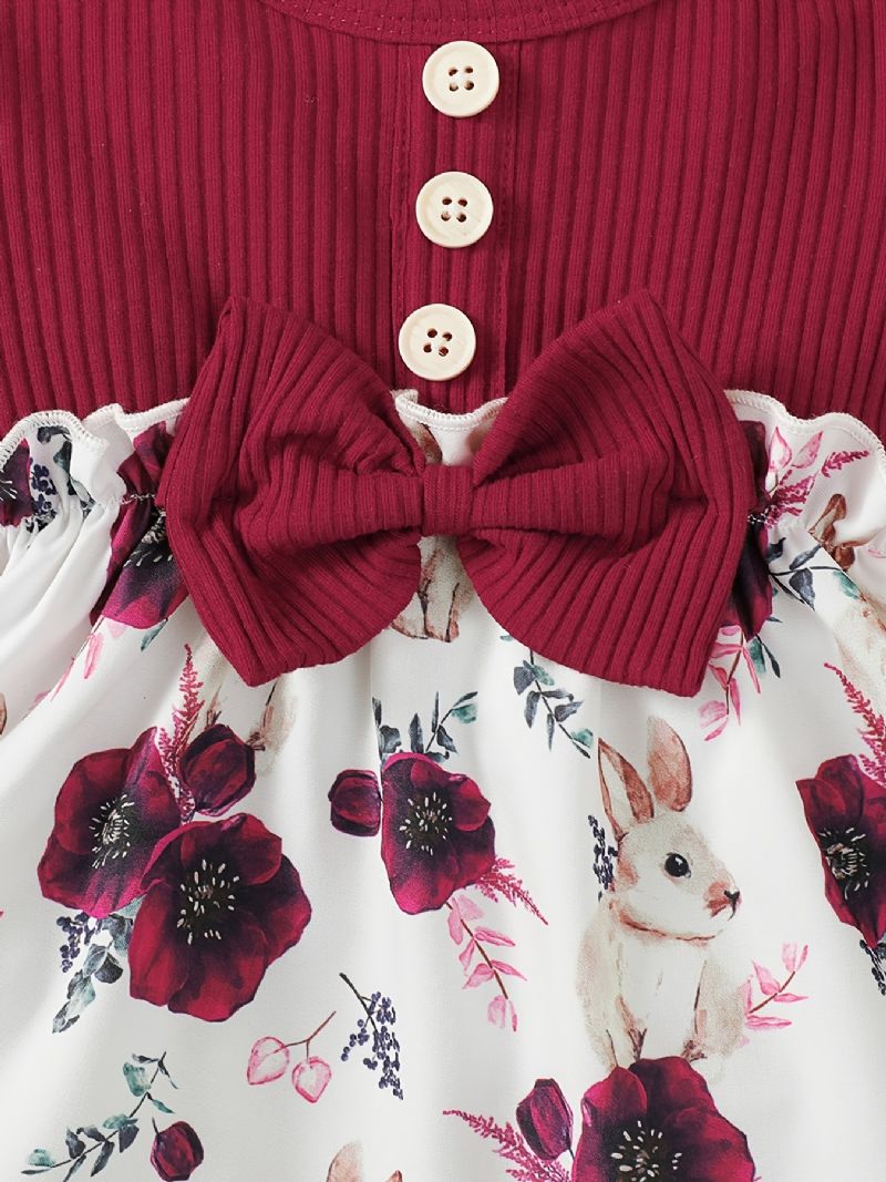 Baby Floral Bunny Langermet Kjole Med Matchende Pannebånd