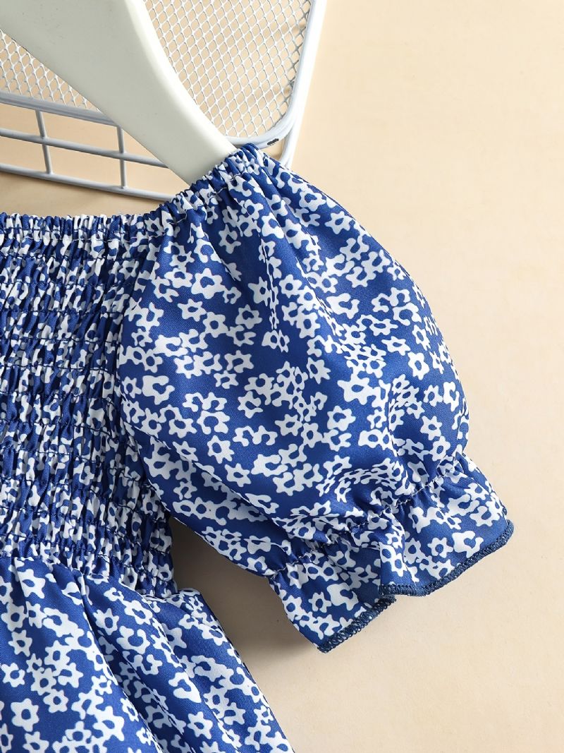 Baby Jenter Blue Floral Print Kortermet Kjole Klær