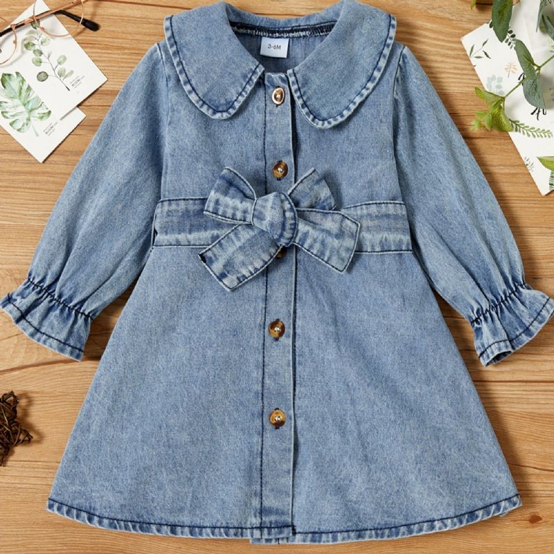 Baby Jenter Bue Belted Ruffle Hem Denim Kjole