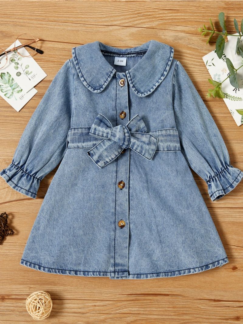 Baby Jenter Bue Belted Ruffle Hem Denim Kjole