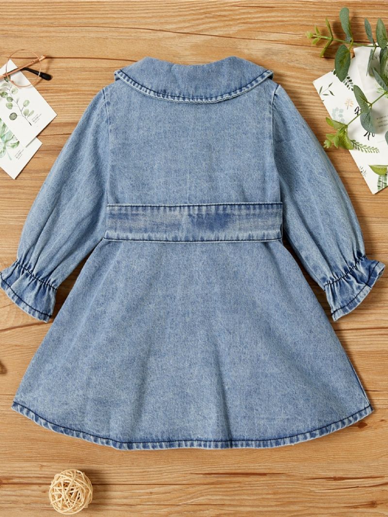 Baby Jenter Bue Belted Ruffle Hem Denim Kjole