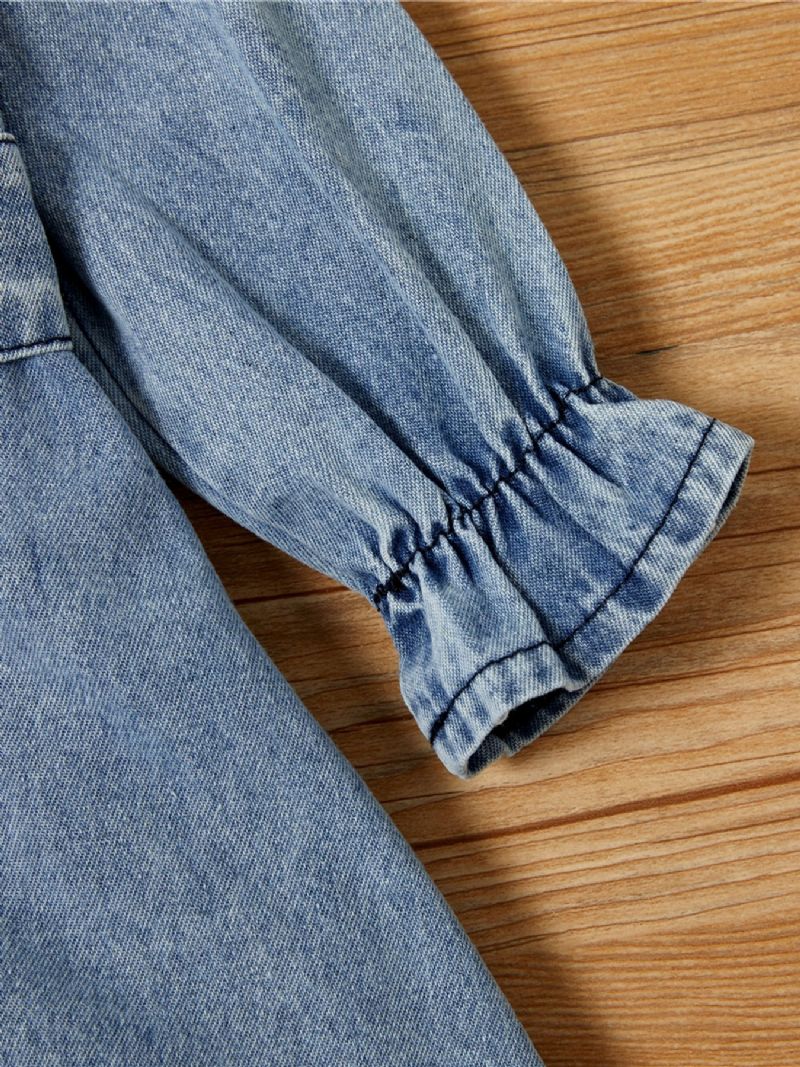 Baby Jenter Bue Belted Ruffle Hem Denim Kjole