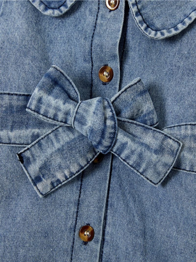 Baby Jenter Bue Belted Ruffle Hem Denim Kjole