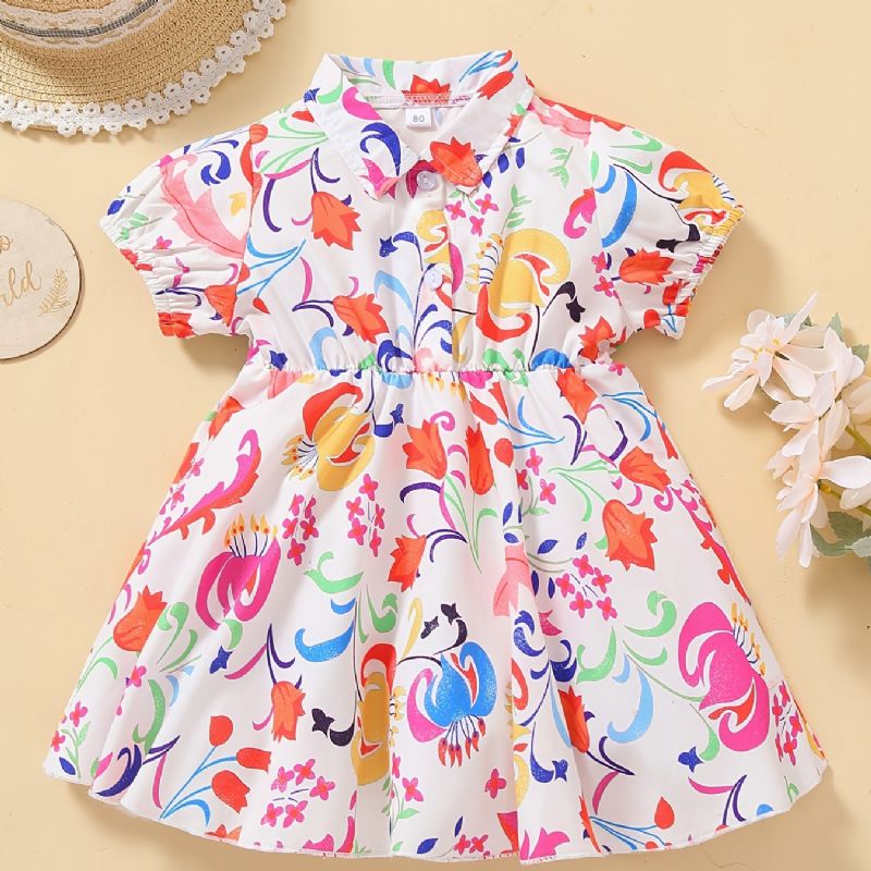 Baby Jenter Casual Lapel Dress With Floral Print Prinsessekjole Til Bursdagsfest