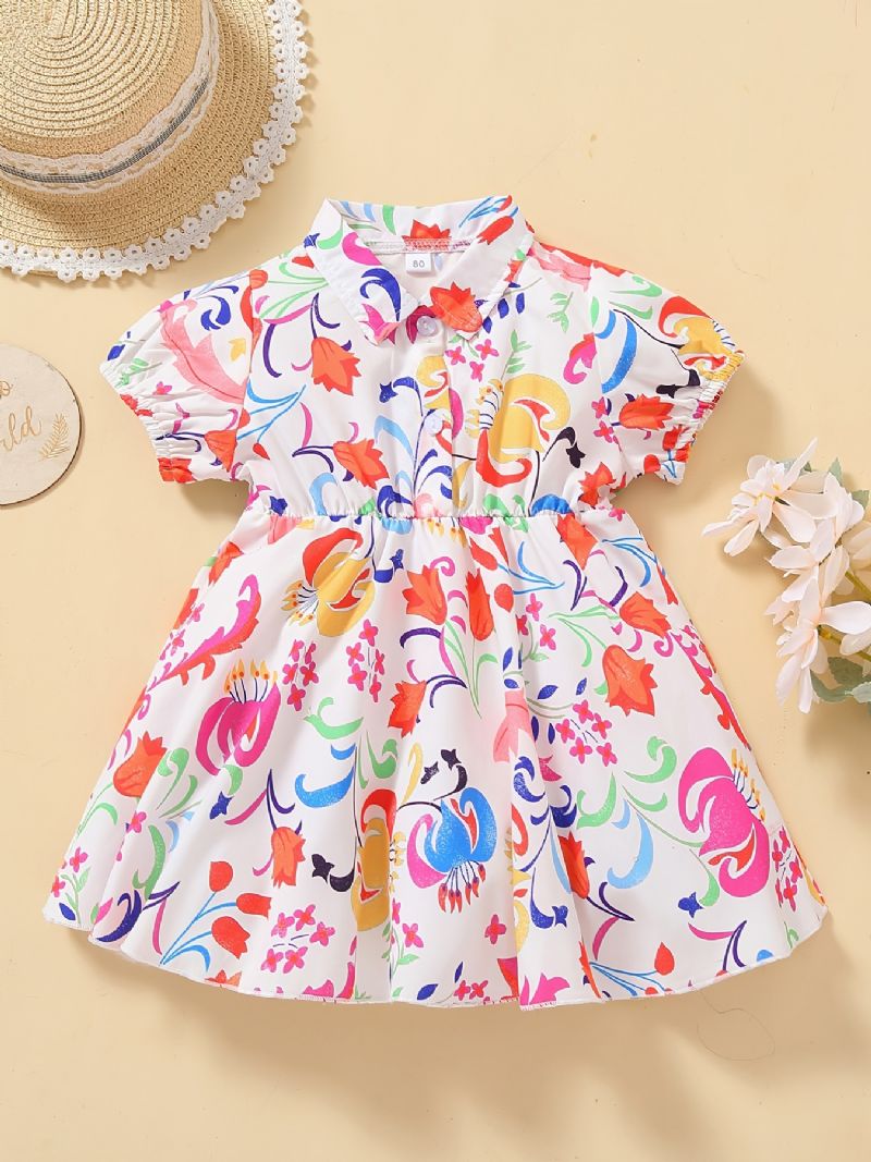 Baby Jenter Casual Lapel Dress With Floral Print Prinsessekjole Til Bursdagsfest