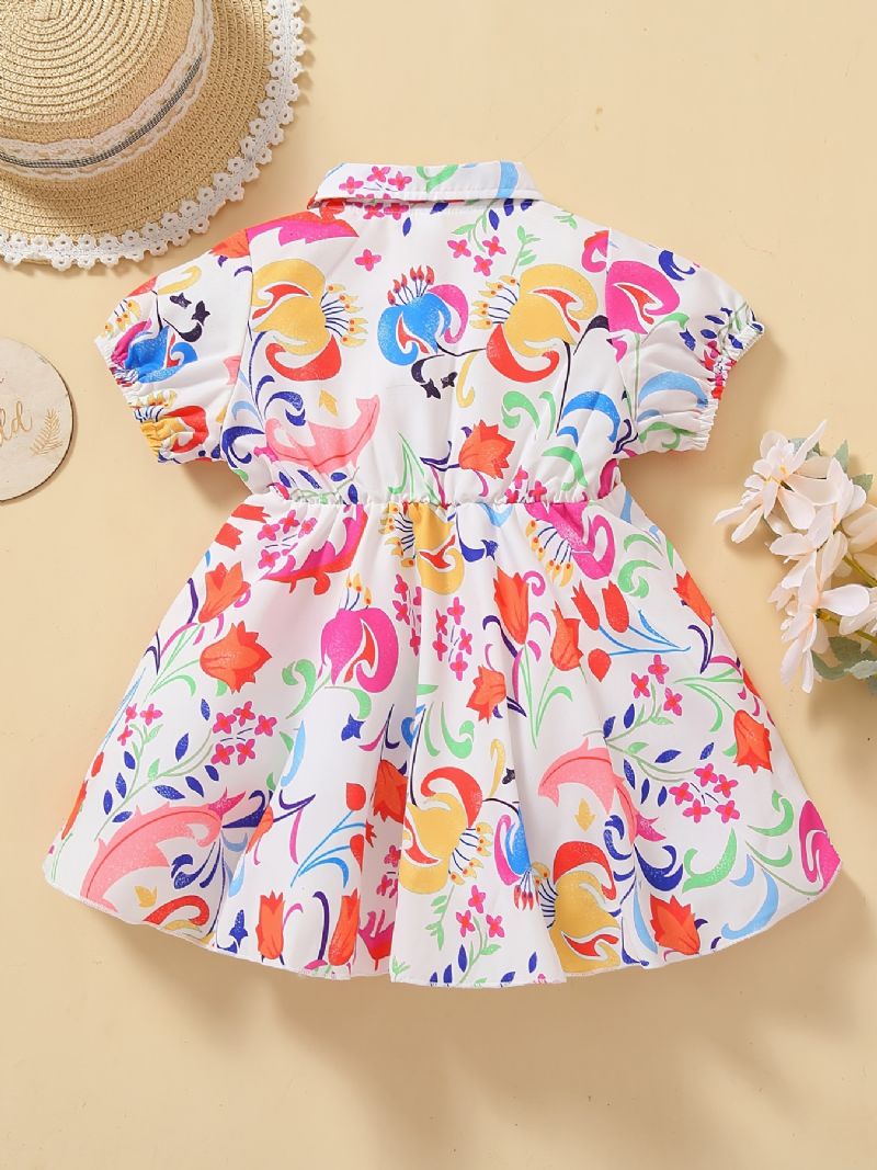 Baby Jenter Casual Lapel Dress With Floral Print Prinsessekjole Til Bursdagsfest