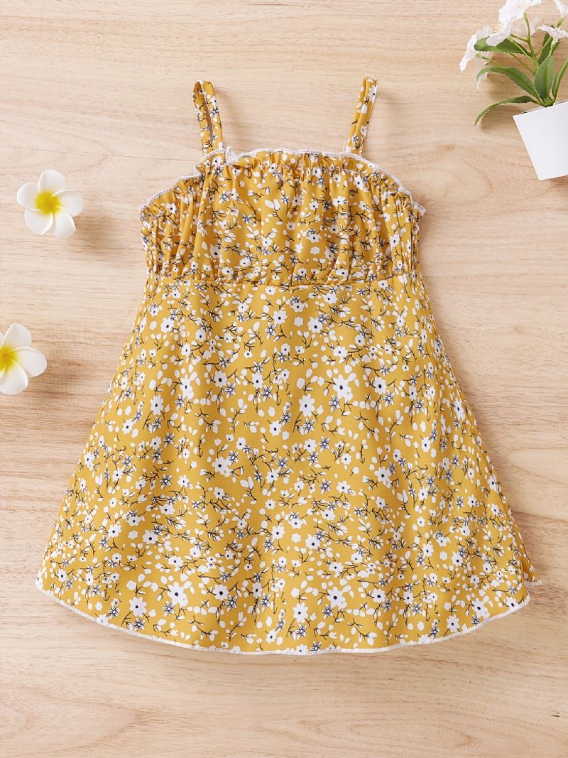 Baby Jenter Casual Søt Ditsy Floral Print Suspender Dress For Bursdagsfest