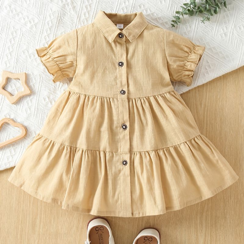 Baby Jenter Casual Søt Ruffled Dress Lapel Puff Sleeve For Bursdagsfest