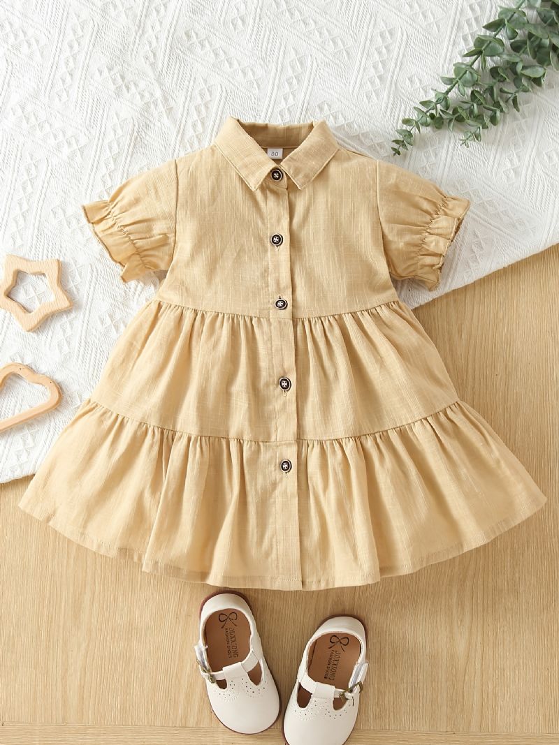 Baby Jenter Casual Søt Ruffled Dress Lapel Puff Sleeve For Bursdagsfest