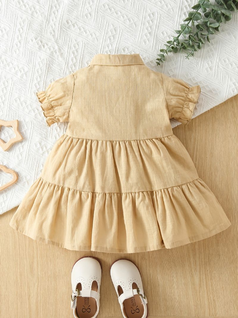 Baby Jenter Casual Søt Ruffled Dress Lapel Puff Sleeve For Bursdagsfest