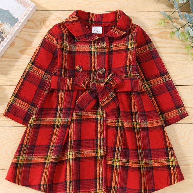 Baby Jenter Christmas Check Lapel Langermet Dress & Belte