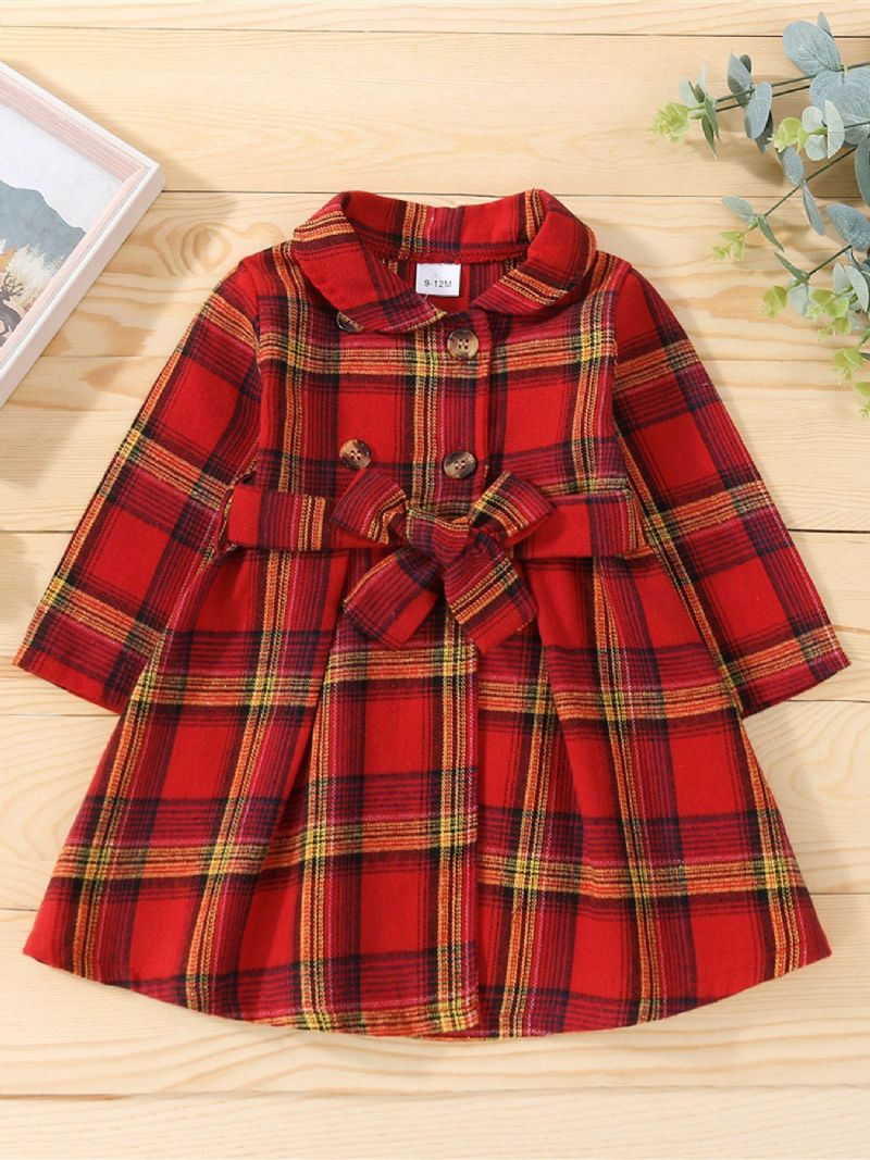 Baby Jenter Christmas Check Lapel Langermet Dress & Belte